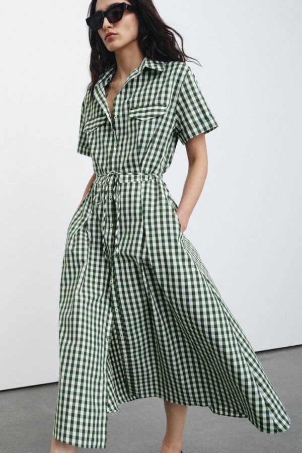 GINGHAM SHIRT DRESS ZW COLLECTION